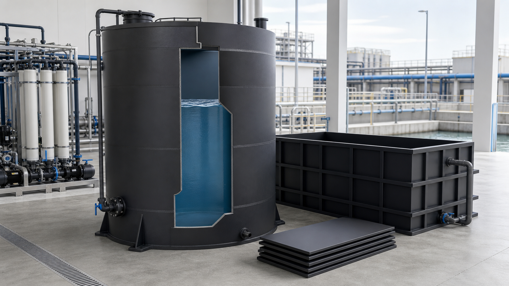 Fabricated HDPE sheet tanks for water and wastewater treatment