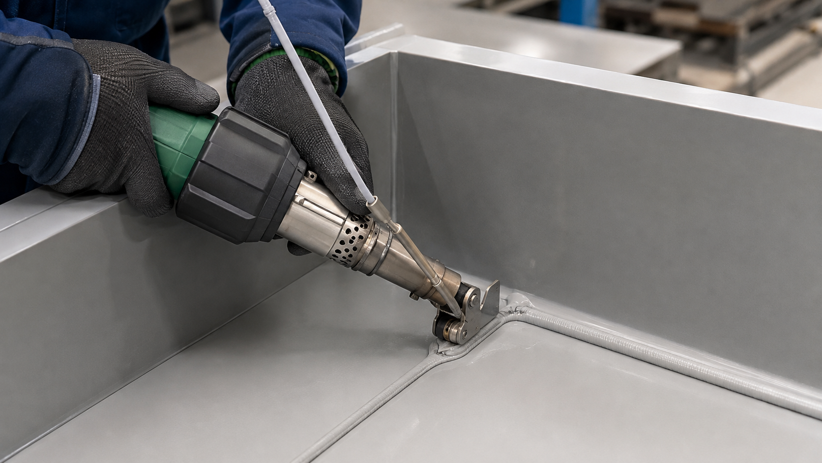 Extrusion welding PPH chemical tank corner seam